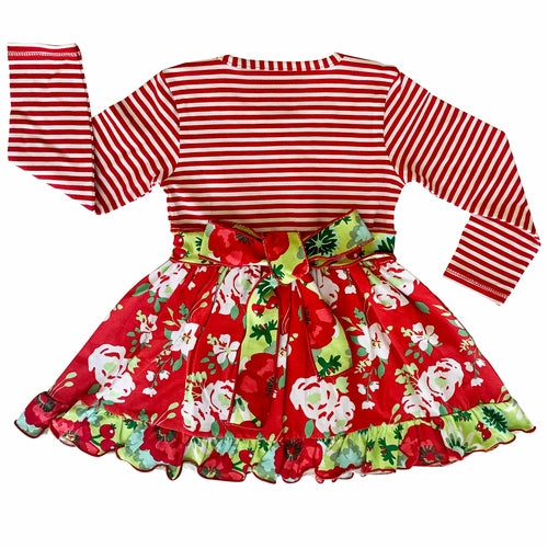 AnnLorenGirls Boutique Red Christmas Floral Holiday Dress Legging Set