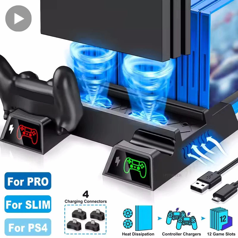 Stand Fan For Sony PS4 Game Console Playstation Play Station PS 4 Pro Slim Controller Control Support Accessories Holder Cooler
